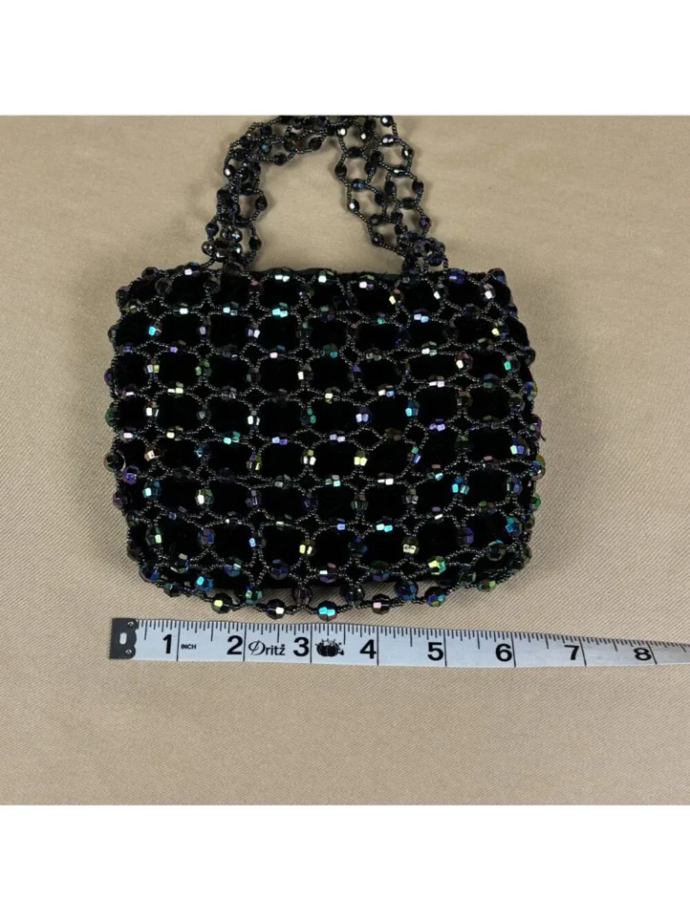 Vintage Green Velvet Beaded Evening Handbag Glass Beads Formal Handbag B58